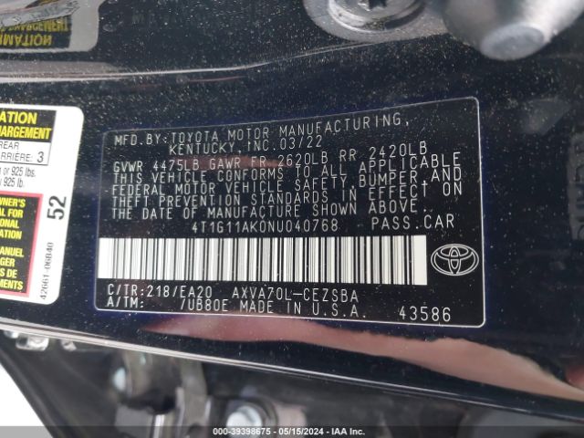 Photo 8 VIN: 4T1G11AK0NU040768 - TOYOTA CAMRY 