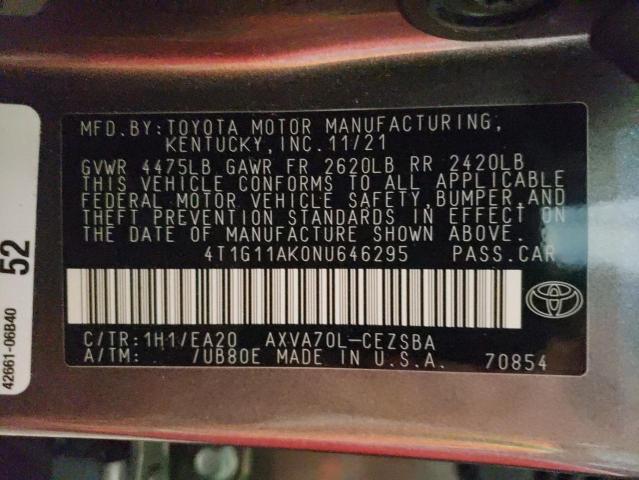 Photo 9 VIN: 4T1G11AK0NU646295 - TOYOTA CAMRY SE 