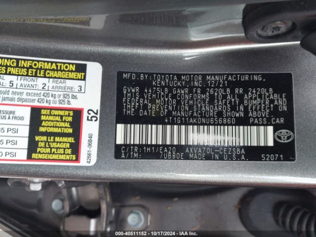 Photo 8 VIN: 4T1G11AK0NU656860 - TOYOTA CAMRY 