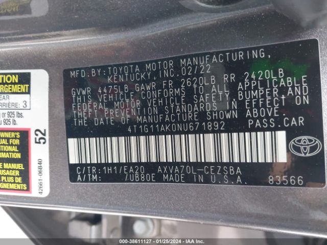 Photo 8 VIN: 4T1G11AK0NU671892 - TOYOTA CAMRY 