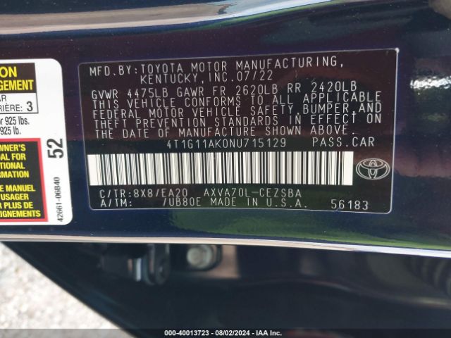 Photo 8 VIN: 4T1G11AK0NU715129 - TOYOTA CAMRY 