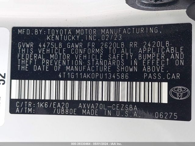 Photo 8 VIN: 4T1G11AK0PU134586 - TOYOTA CAMRY 