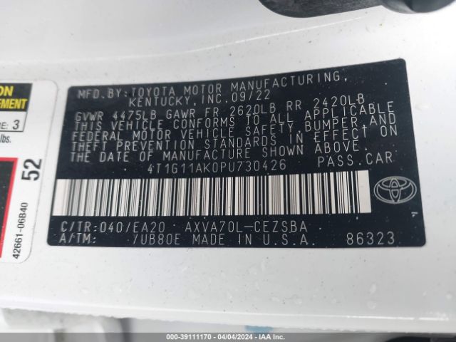 Photo 8 VIN: 4T1G11AK0PU730426 - TOYOTA CAMRY 