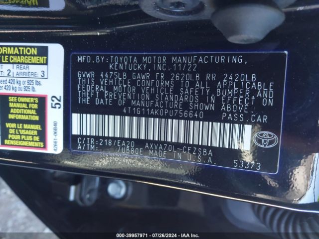 Photo 8 VIN: 4T1G11AK0PU756640 - TOYOTA CAMRY 