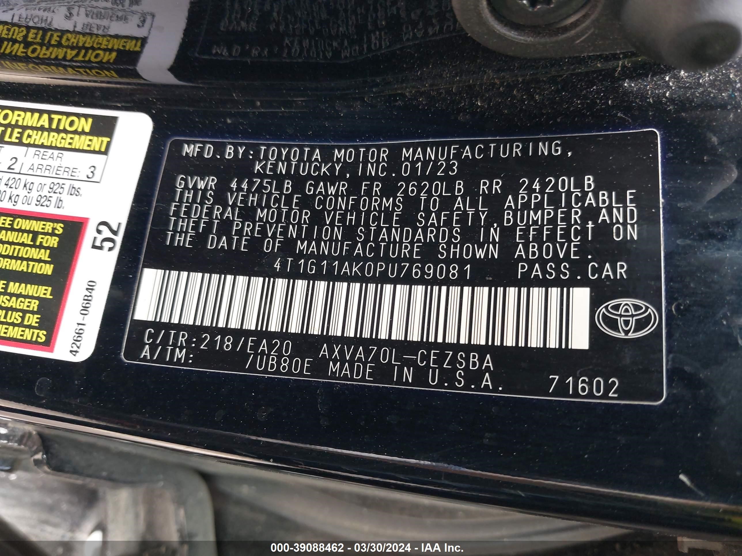 Photo 8 VIN: 4T1G11AK0PU769081 - TOYOTA CAMRY 