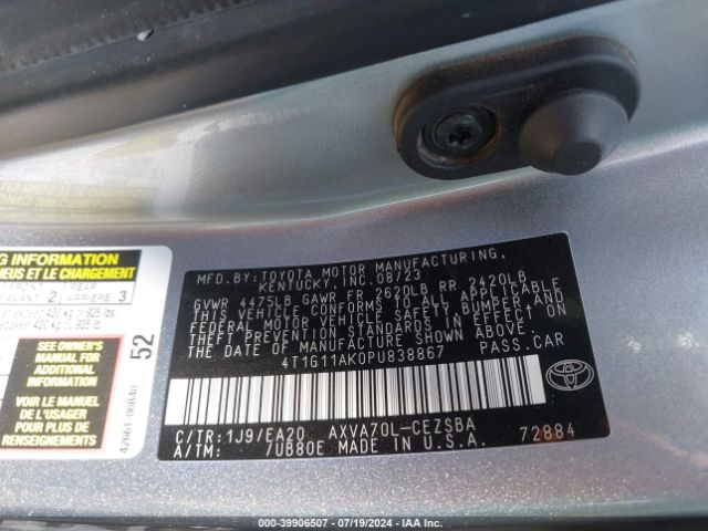 Photo 8 VIN: 4T1G11AK0PU838867 - TOYOTA CAMRY 