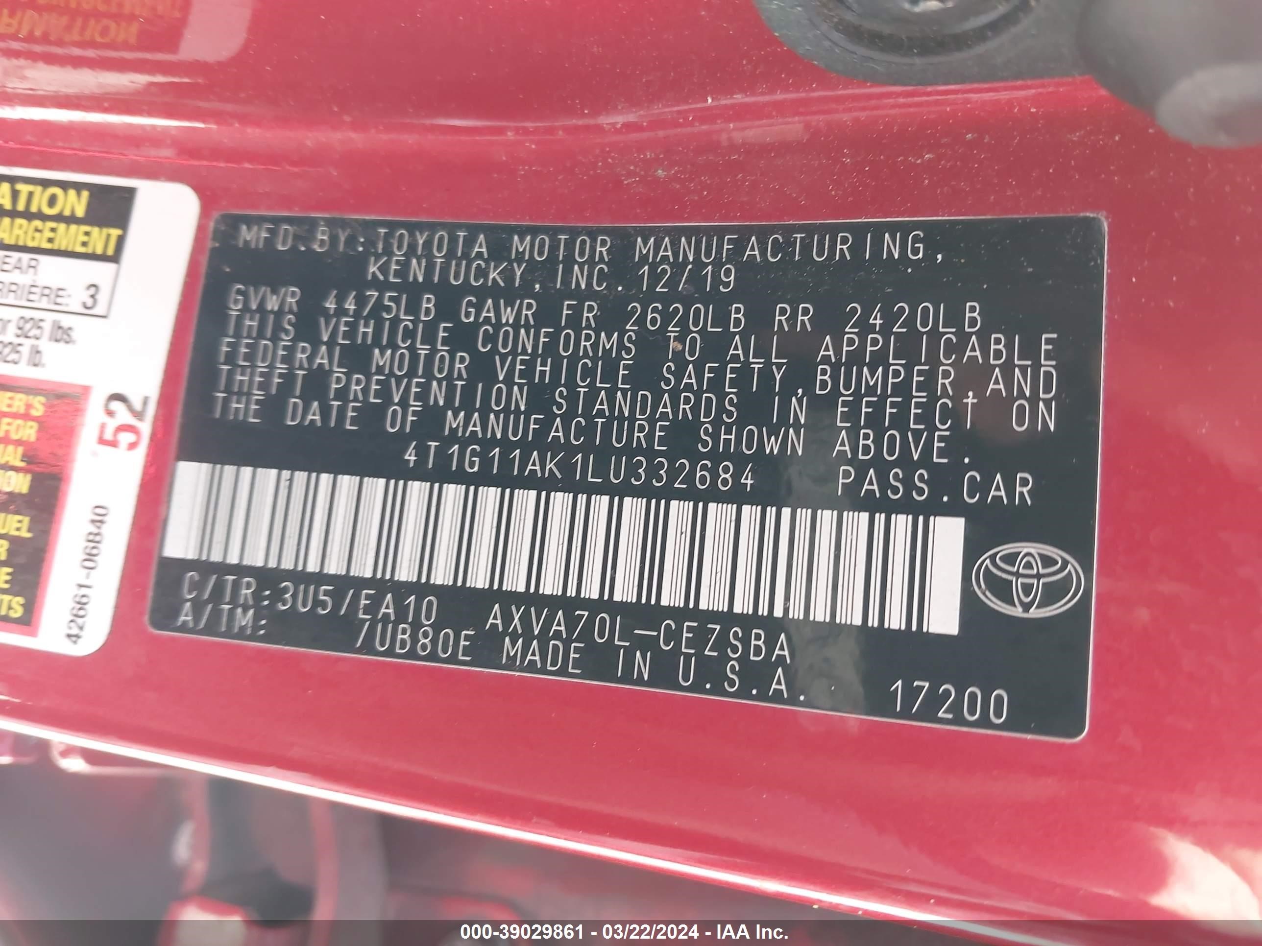 Photo 8 VIN: 4T1G11AK1LU332684 - TOYOTA CAMRY 