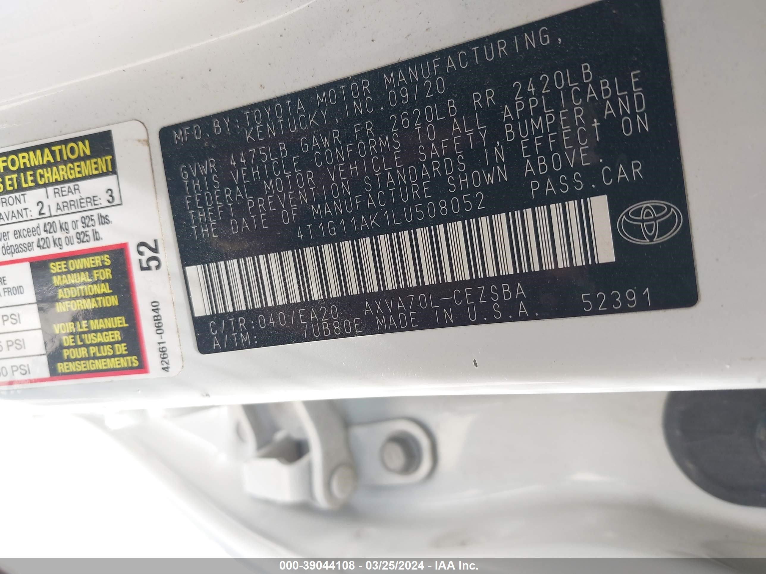 Photo 8 VIN: 4T1G11AK1LU508052 - TOYOTA CAMRY 