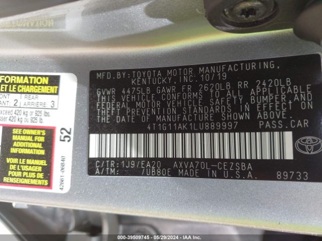 Photo 8 VIN: 4T1G11AK1LU889997 - TOYOTA CAMRY 