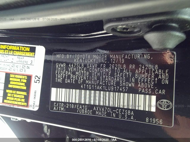 Photo 8 VIN: 4T1G11AK1LU917457 - TOYOTA CAMRY 