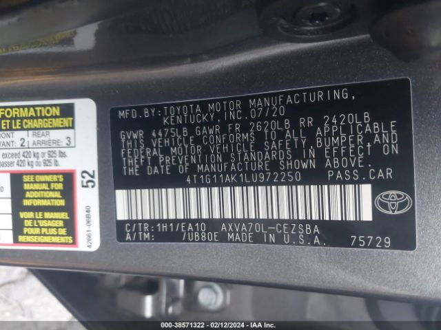 Photo 8 VIN: 4T1G11AK1LU972250 - TOYOTA CAMRY 