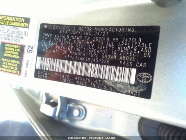 Photo 8 VIN: 4T1G11AK1MU451286 - TOYOTA CAMRY 