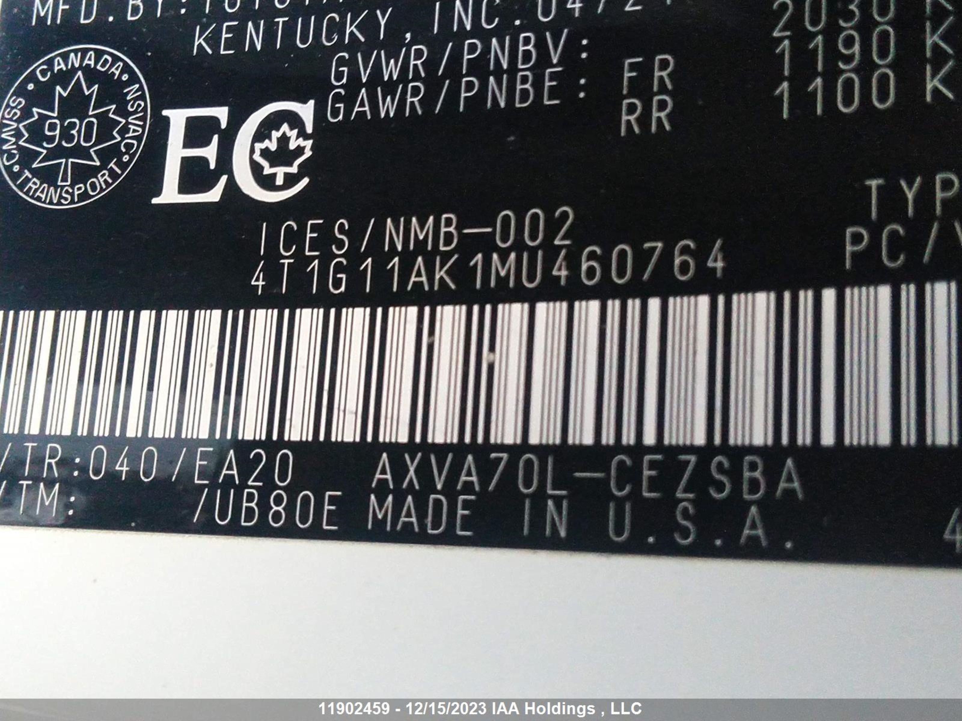 Photo 8 VIN: 4T1G11AK1MU460764 - TOYOTA CAMRY 