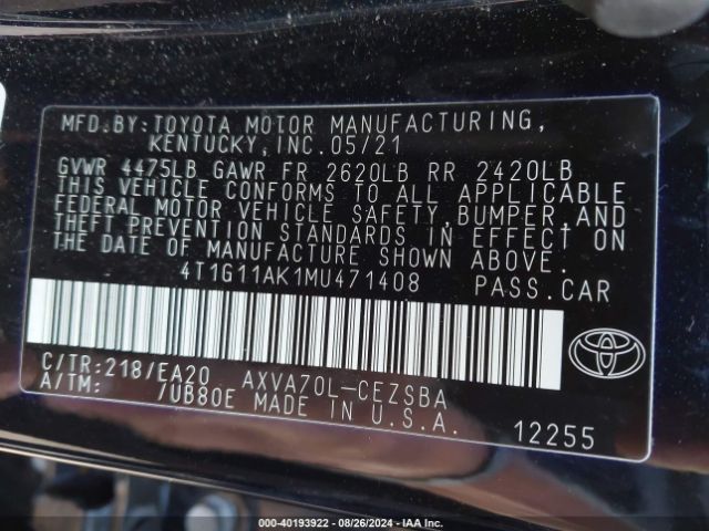 Photo 8 VIN: 4T1G11AK1MU471408 - TOYOTA CAMRY 