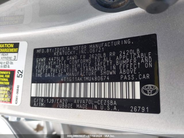 Photo 8 VIN: 4T1G11AK1MU480674 - TOYOTA CAMRY 