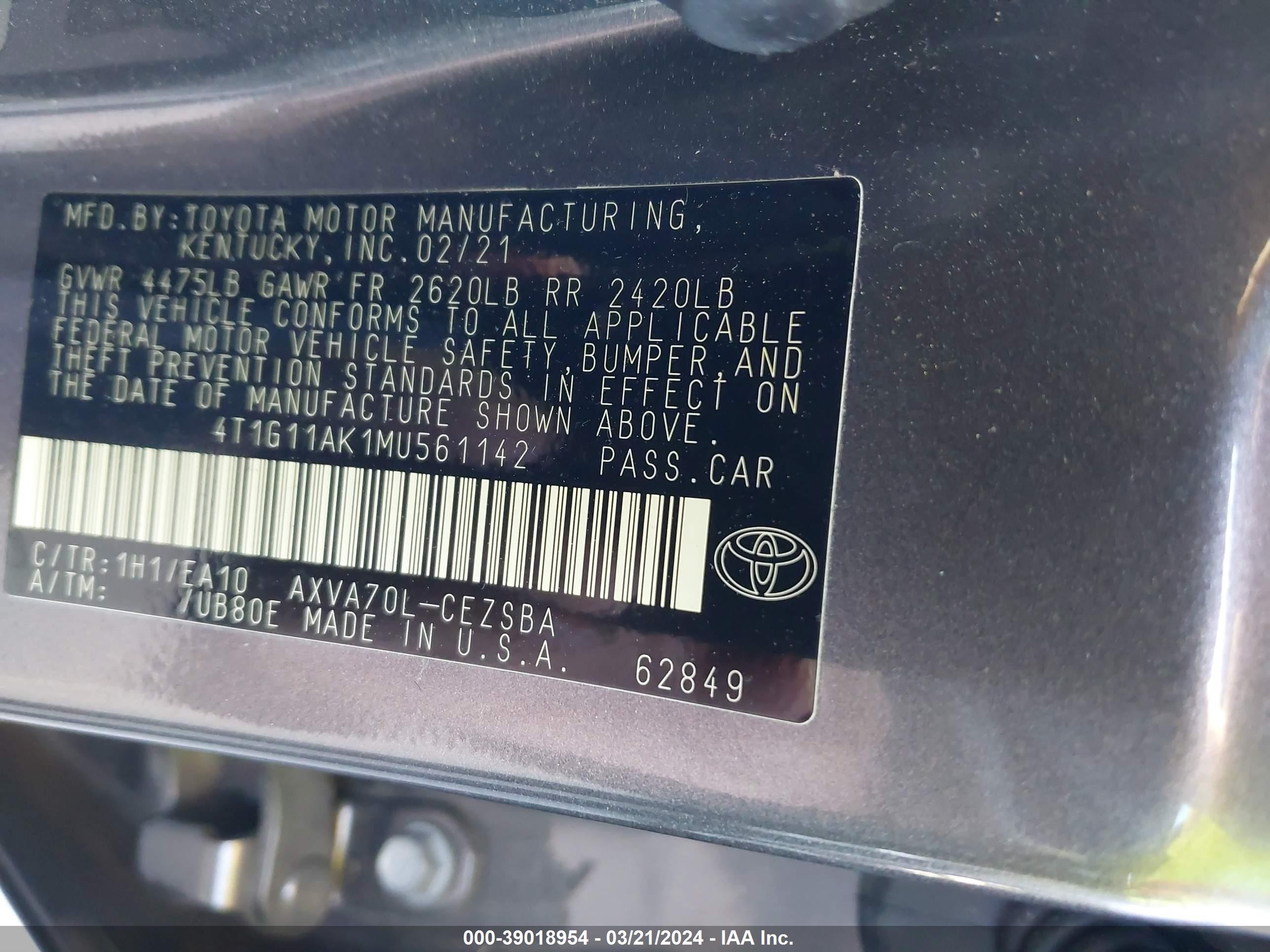 Photo 8 VIN: 4T1G11AK1MU561142 - TOYOTA CAMRY 