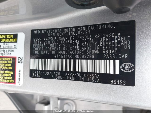 Photo 8 VIN: 4T1G11AK1MU599289 - TOYOTA CAMRY 