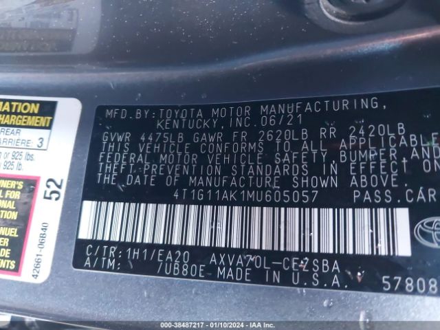 Photo 8 VIN: 4T1G11AK1MU605057 - TOYOTA CAMRY 