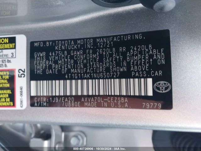 Photo 8 VIN: 4T1G11AK1NU650727 - TOYOTA CAMRY 