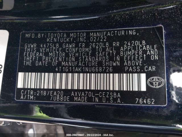 Photo 8 VIN: 4T1G11AK1NU668726 - TOYOTA CAMRY 