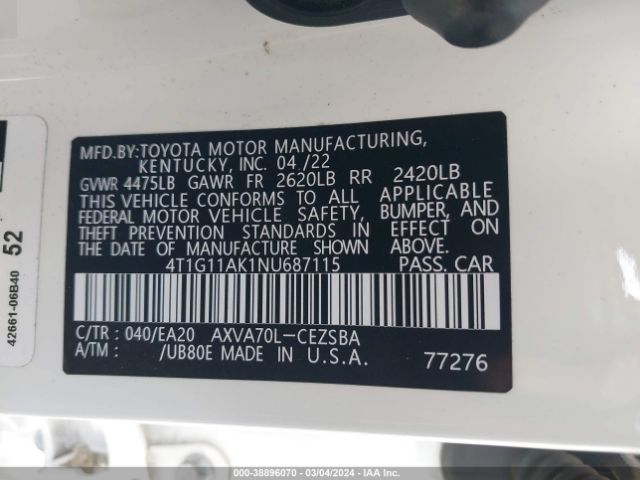 Photo 8 VIN: 4T1G11AK1NU687115 - TOYOTA CAMRY 