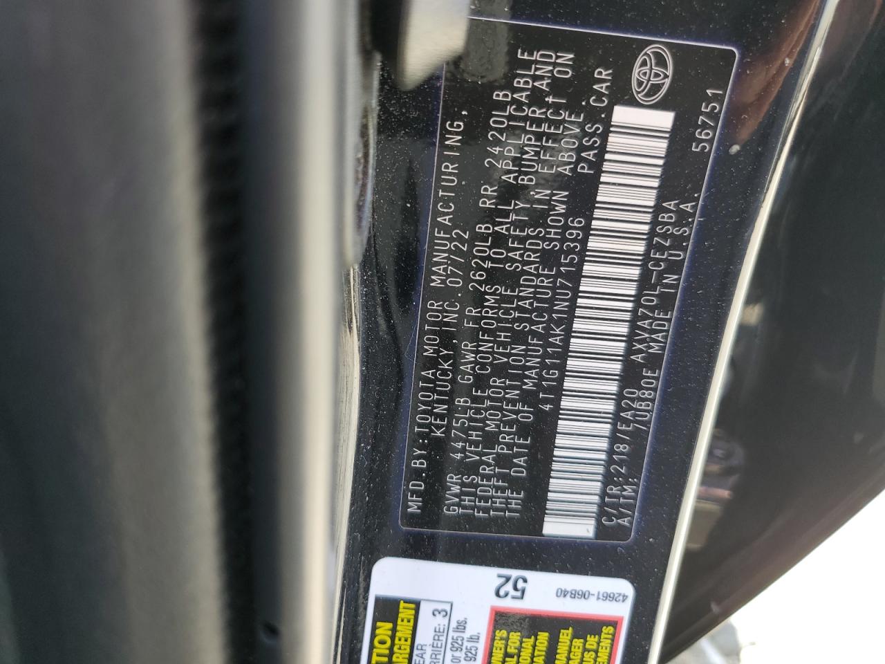 Photo 11 VIN: 4T1G11AK1NU715396 - TOYOTA CAMRY 