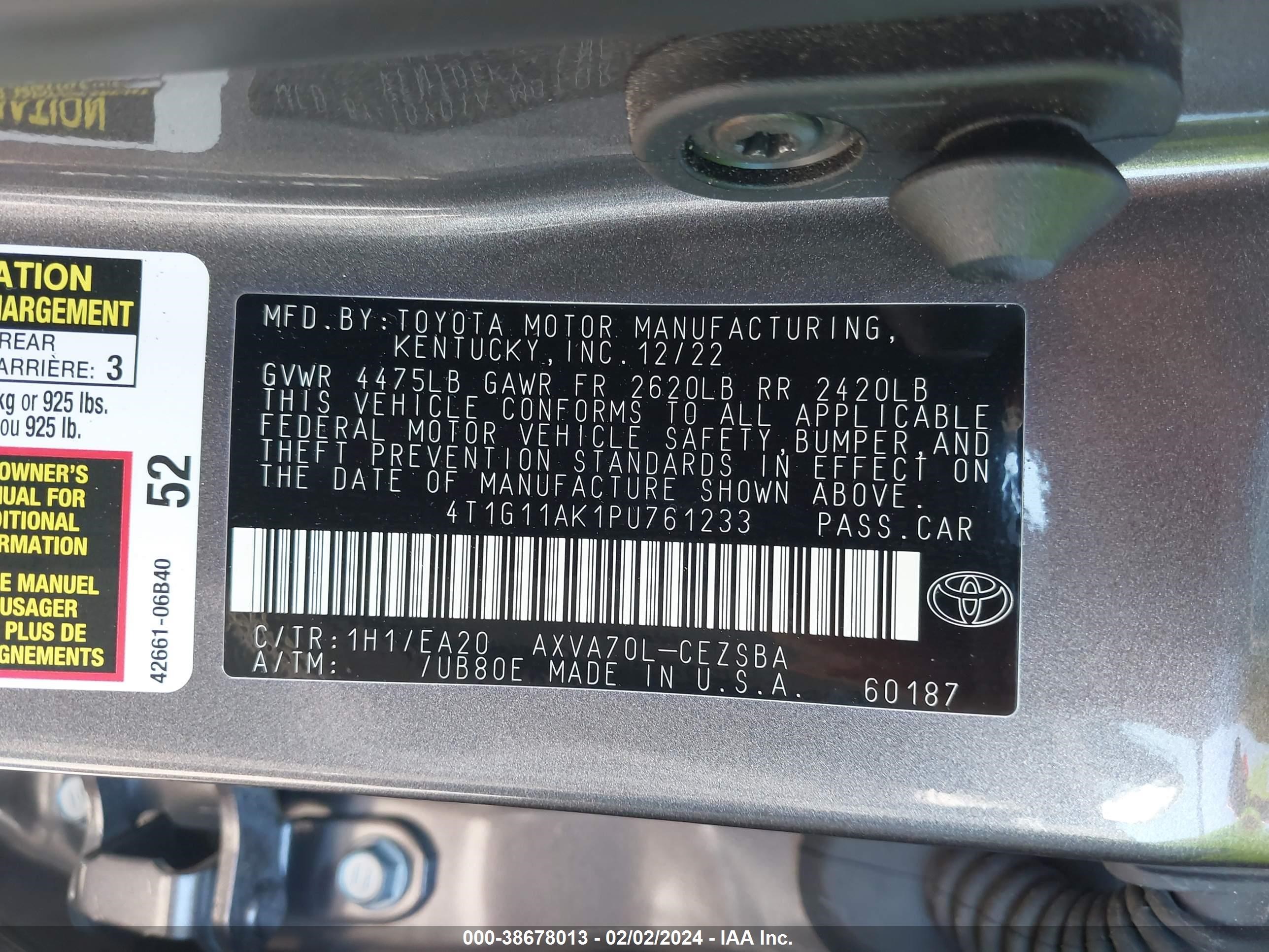 Photo 8 VIN: 4T1G11AK1PU761233 - TOYOTA CAMRY 