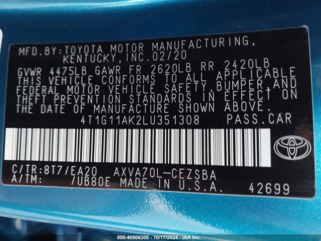 Photo 8 VIN: 4T1G11AK2LU351308 - TOYOTA CAMRY 