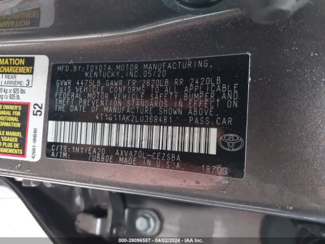 Photo 8 VIN: 4T1G11AK2LU368481 - TOYOTA CAMRY 