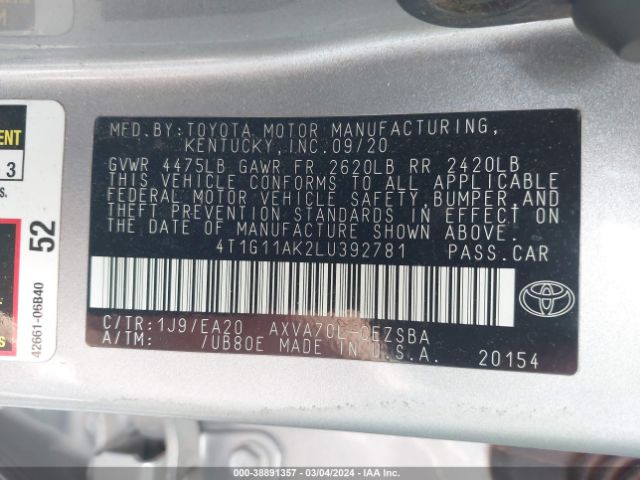 Photo 8 VIN: 4T1G11AK2LU392781 - TOYOTA CAMRY 