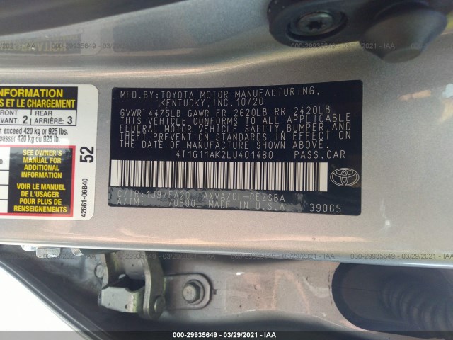 Photo 8 VIN: 4T1G11AK2LU401480 - TOYOTA CAMRY 