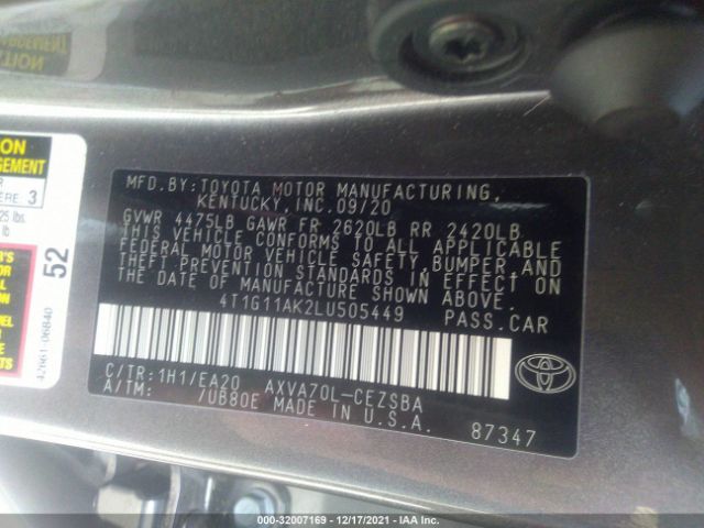 Photo 8 VIN: 4T1G11AK2LU505449 - TOYOTA CAMRY 