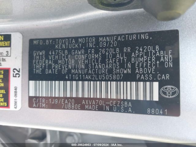 Photo 8 VIN: 4T1G11AK2LU505807 - TOYOTA CAMRY 