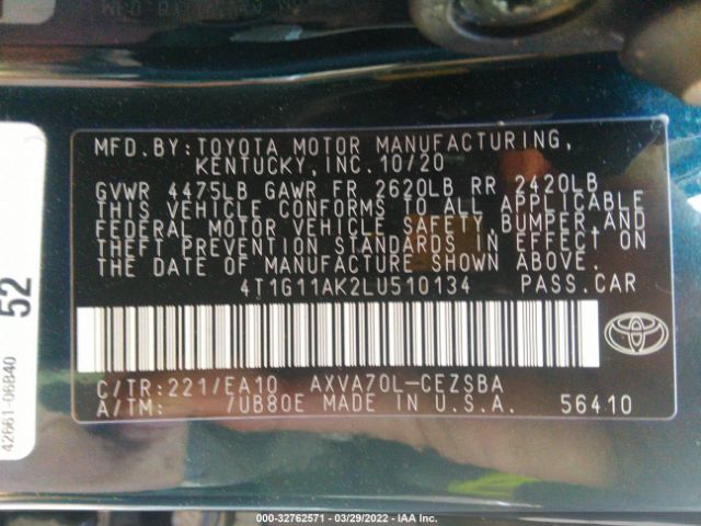 Photo 8 VIN: 4T1G11AK2LU510134 - TOYOTA CAMRY 