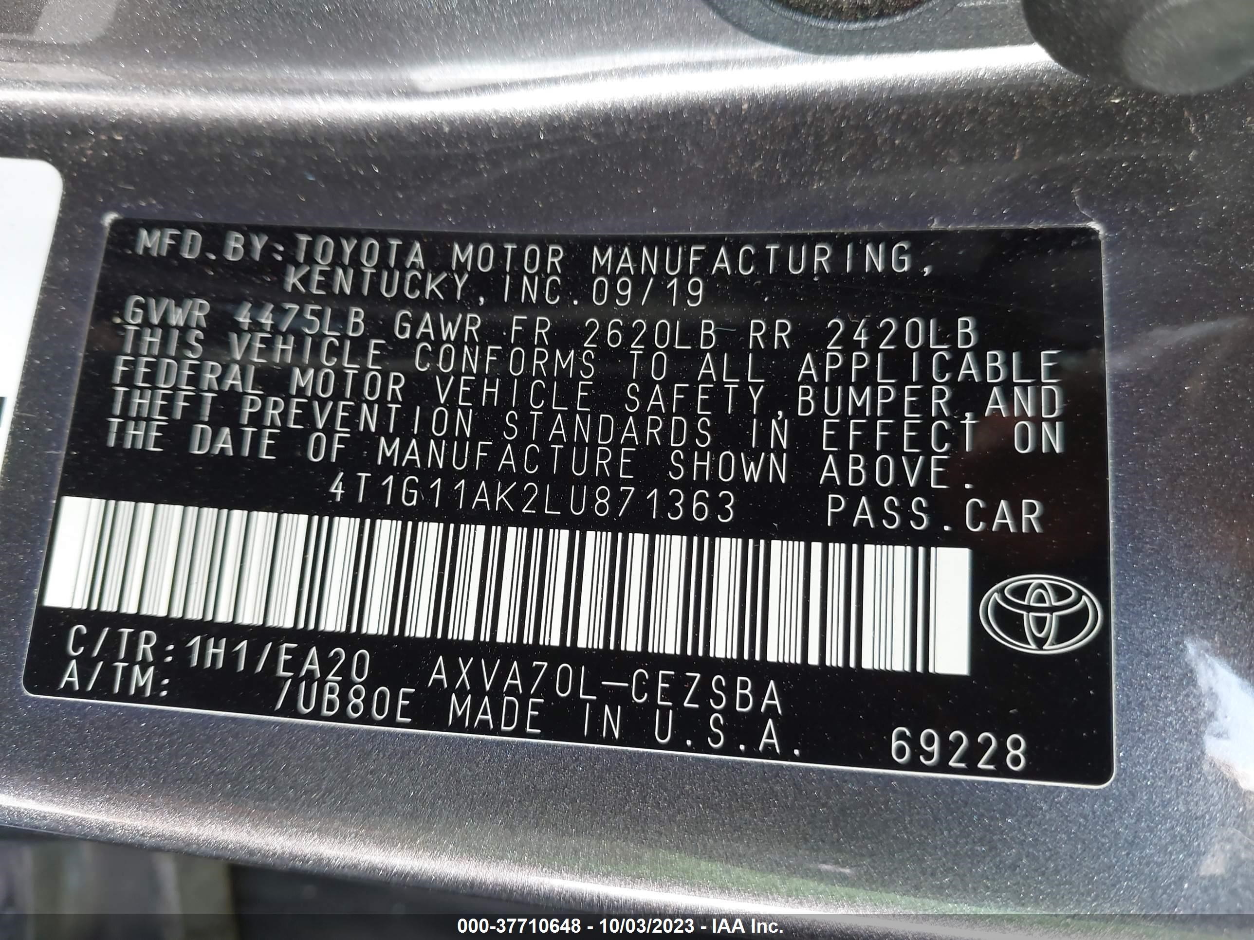 Photo 8 VIN: 4T1G11AK2LU871363 - TOYOTA CAMRY 