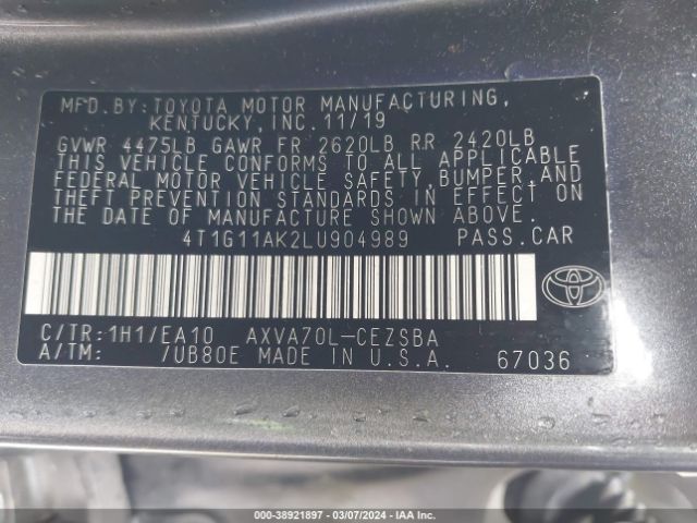 Photo 8 VIN: 4T1G11AK2LU904989 - TOYOTA CAMRY 