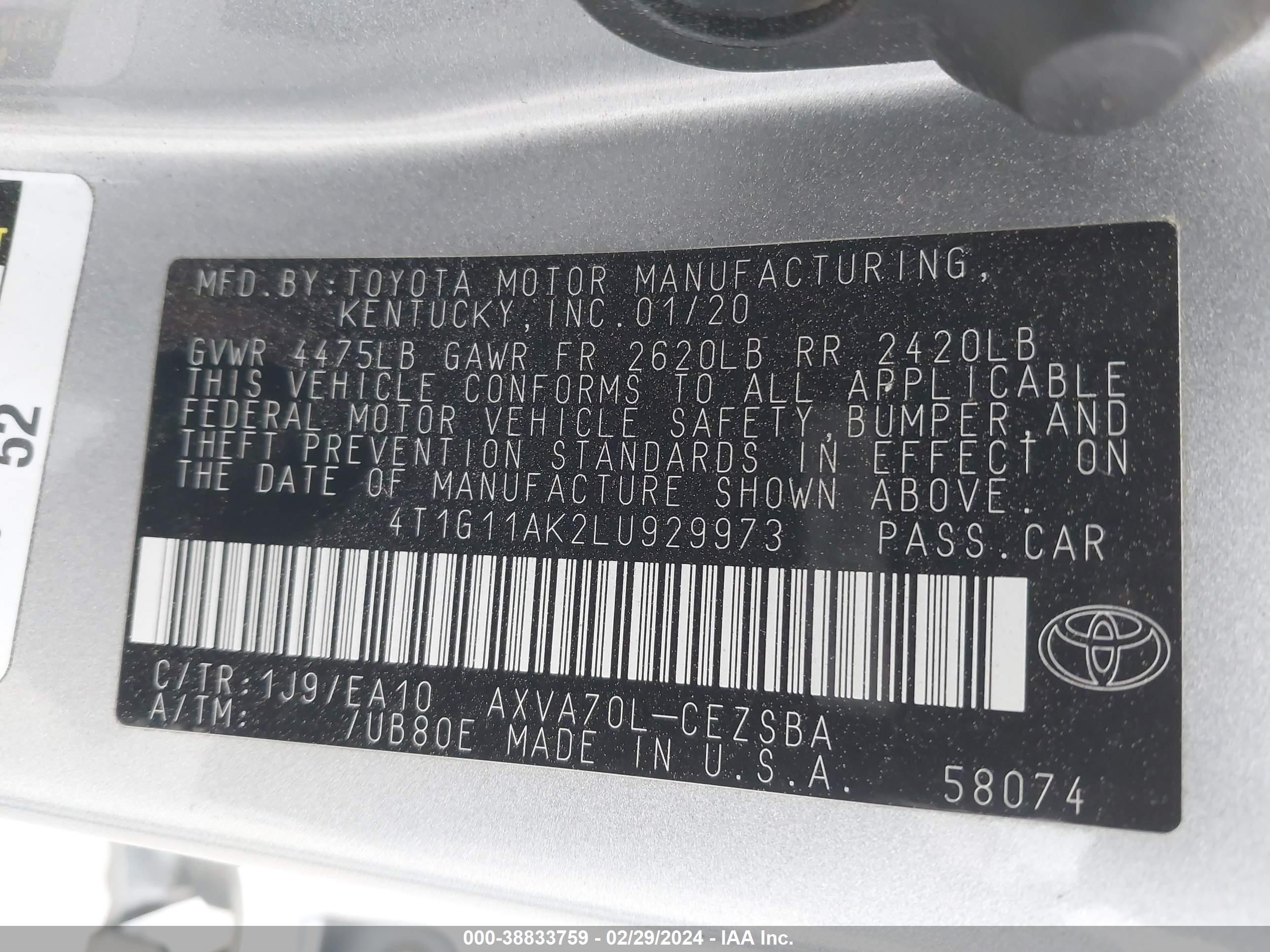 Photo 8 VIN: 4T1G11AK2LU929973 - TOYOTA CAMRY 