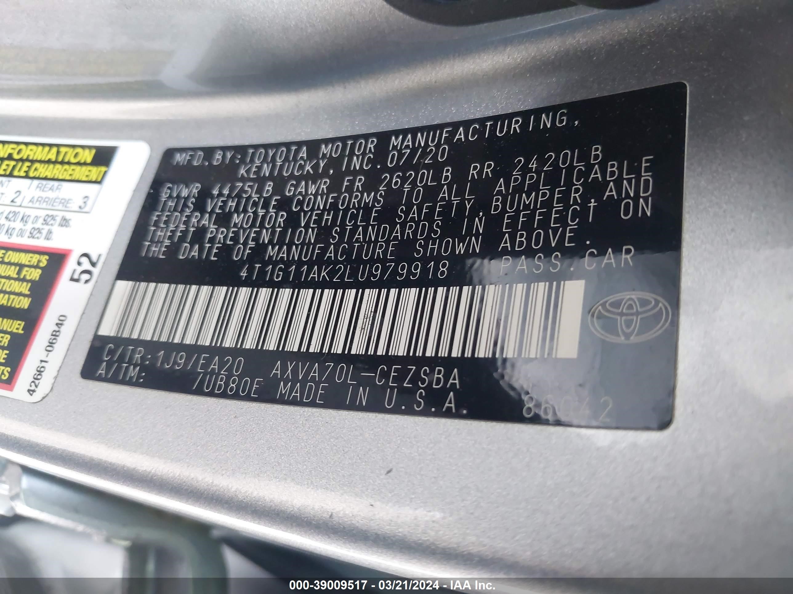 Photo 8 VIN: 4T1G11AK2LU979918 - TOYOTA CAMRY 