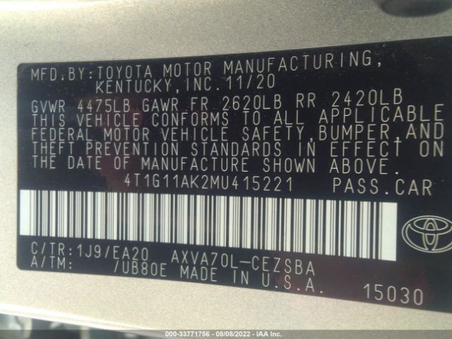 Photo 8 VIN: 4T1G11AK2MU415221 - TOYOTA CAMRY 