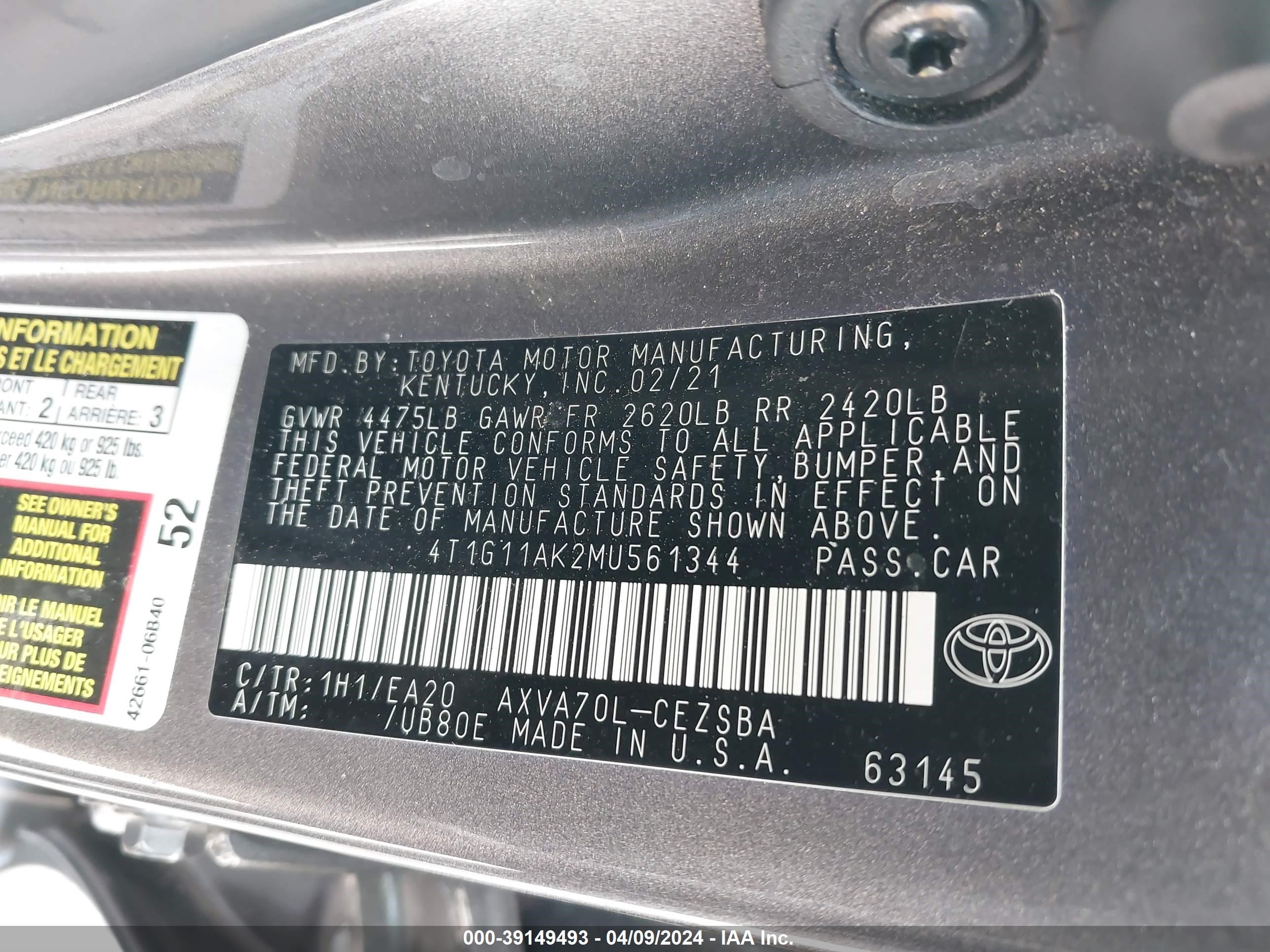 Photo 8 VIN: 4T1G11AK2MU561344 - TOYOTA CAMRY 