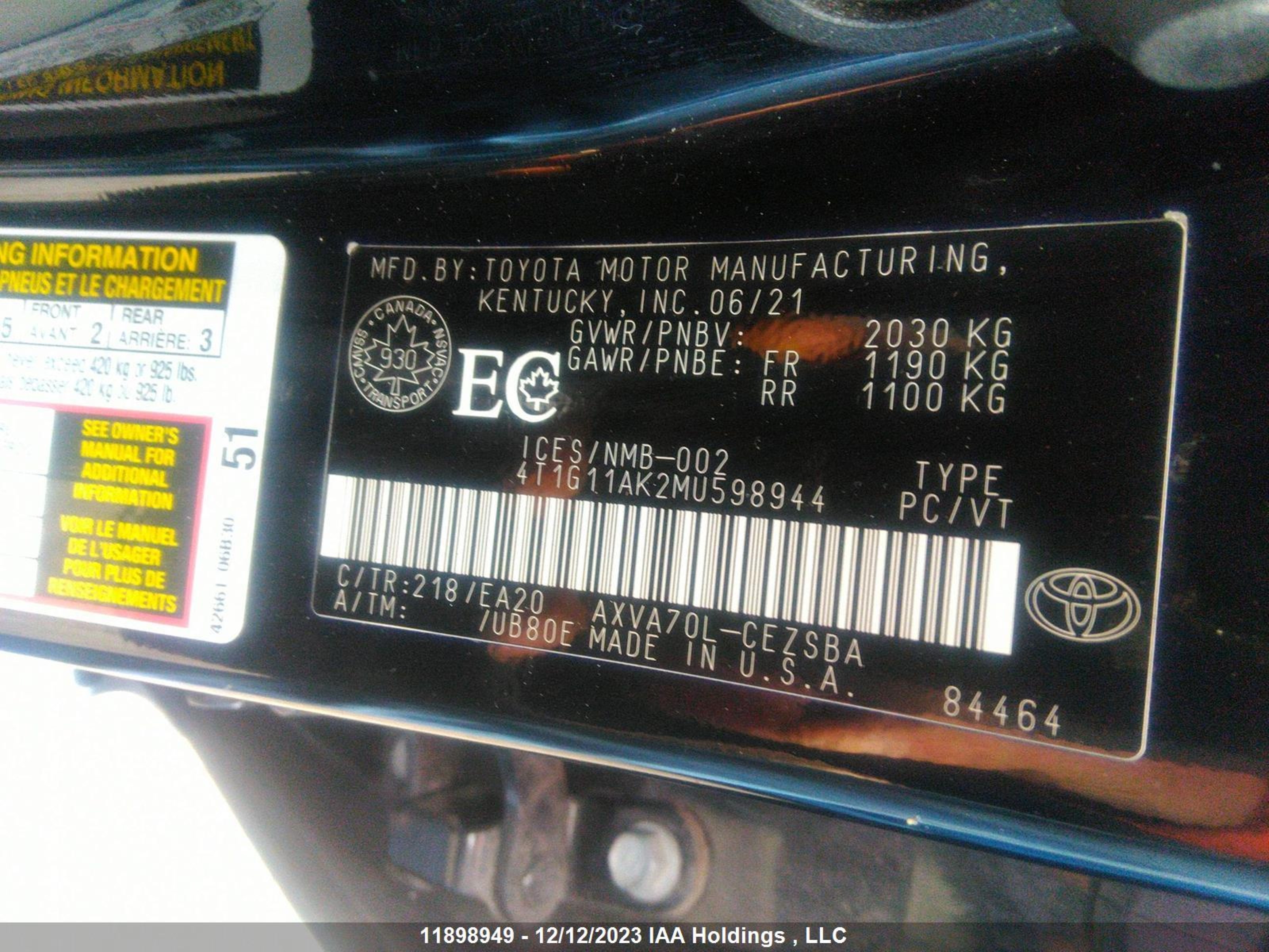 Photo 8 VIN: 4T1G11AK2MU598944 - TOYOTA CAMRY 