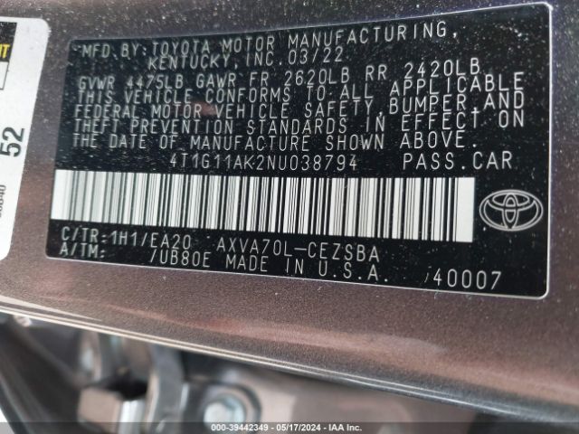 Photo 8 VIN: 4T1G11AK2NU038794 - TOYOTA CAMRY 