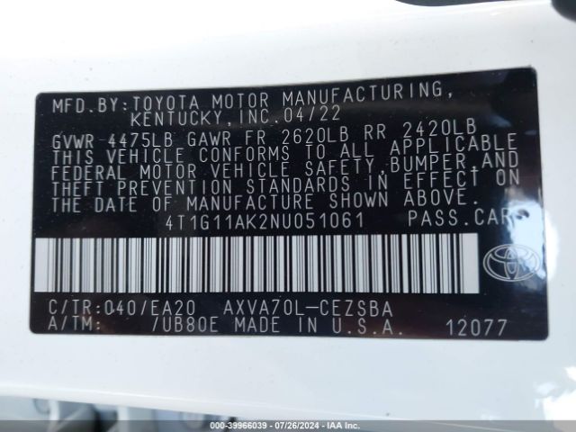 Photo 8 VIN: 4T1G11AK2NU051061 - TOYOTA CAMRY 