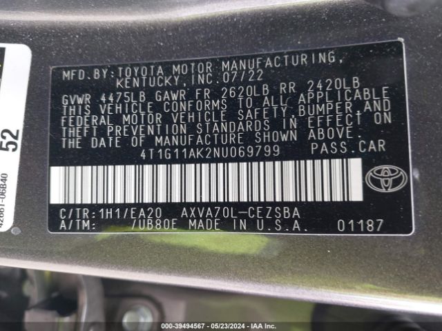 Photo 8 VIN: 4T1G11AK2NU069799 - TOYOTA CAMRY 