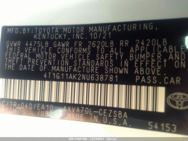 Photo 8 VIN: 4T1G11AK2NU638781 - TOYOTA CAMRY 