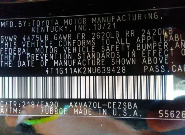 Photo 8 VIN: 4T1G11AK2NU639428 - TOYOTA CAMRY 