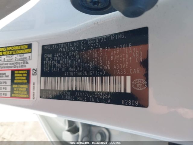 Photo 8 VIN: 4T1G11AK2NU671540 - TOYOTA CAMRY 