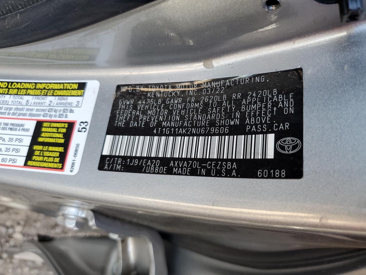 Photo 11 VIN: 4T1G11AK2NU679606 - TOYOTA CAMRY 