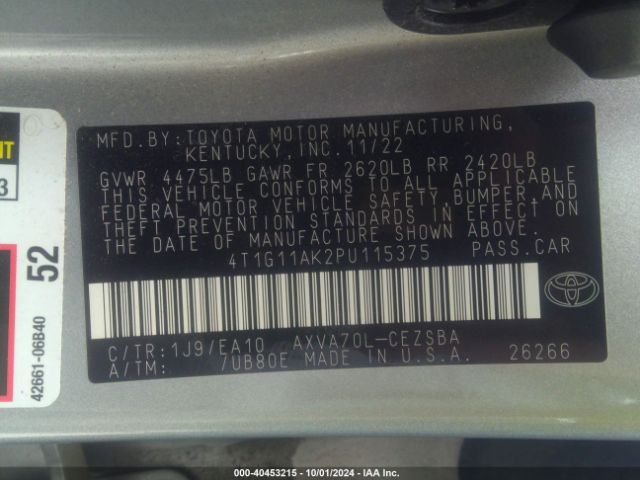 Photo 8 VIN: 4T1G11AK2PU115375 - TOYOTA CAMRY 