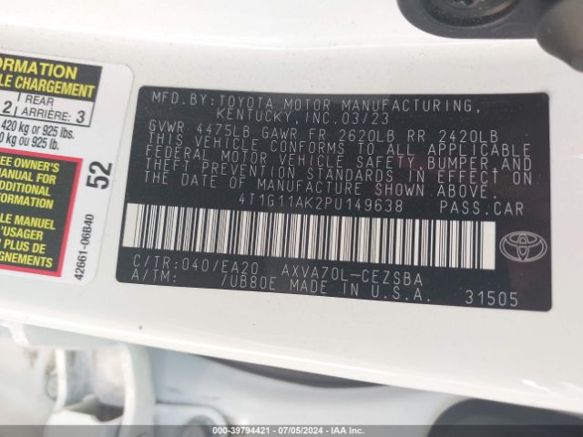 Photo 8 VIN: 4T1G11AK2PU149638 - TOYOTA CAMRY 